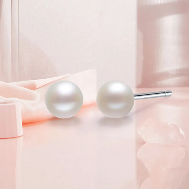YINGNIXINDONG Freshwater Pearl Stud Earrings Women's-2