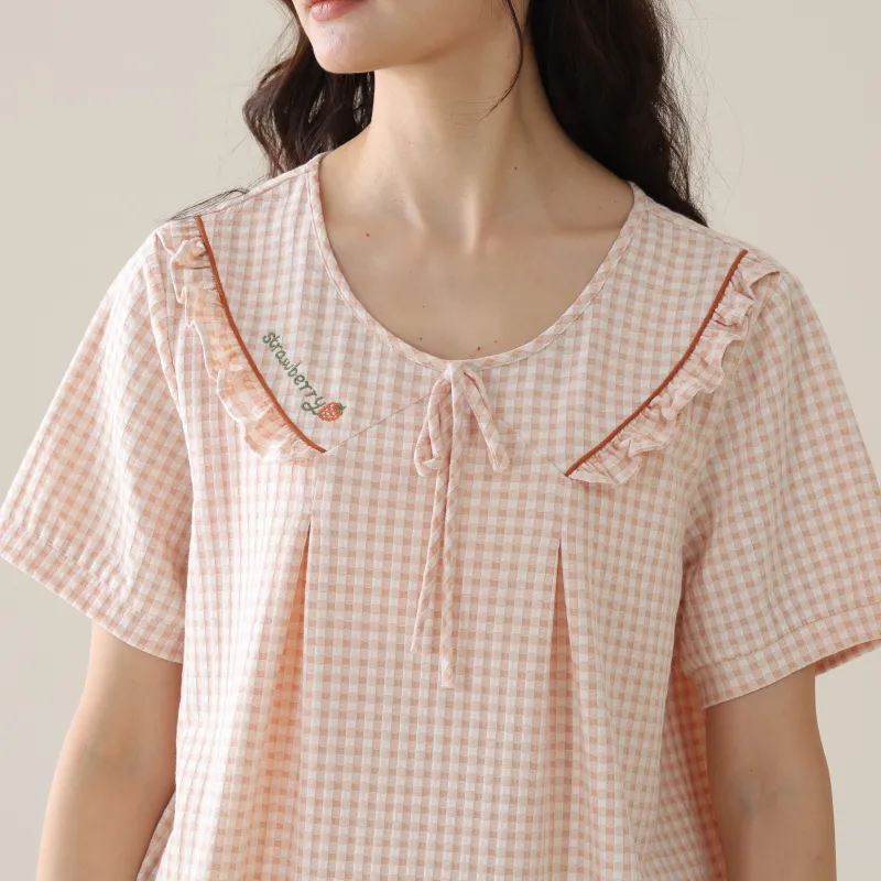 XIN1BU Pajama Set Women's Light Pink Orange-1
