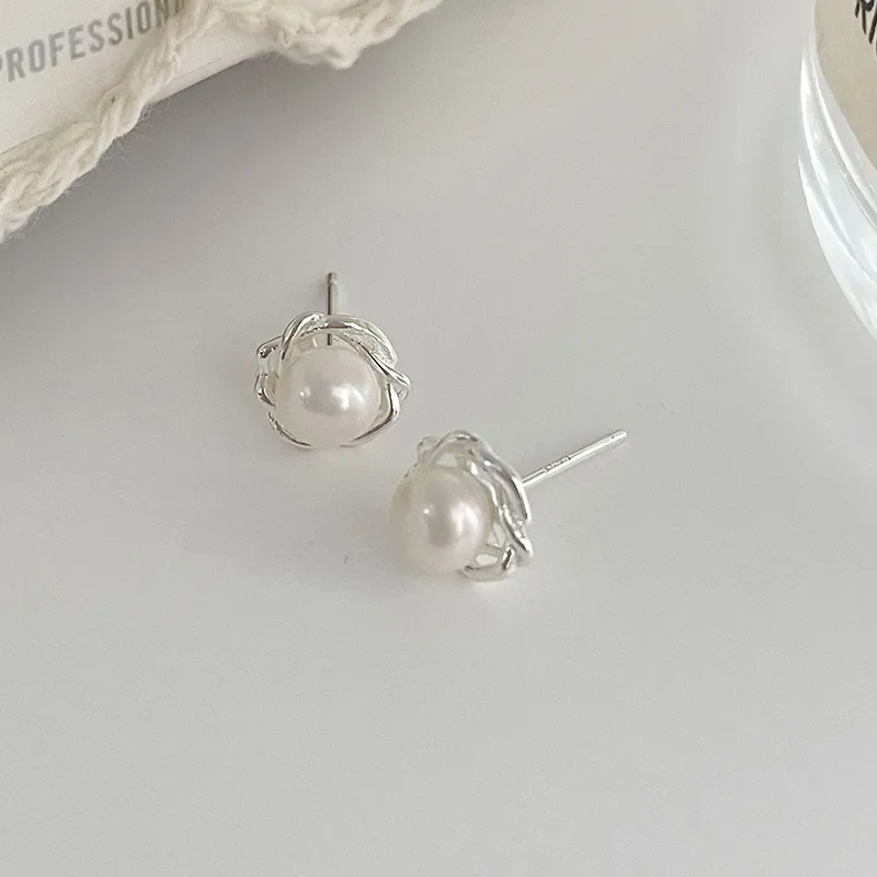 FR Pearl Stud Earrings Women's-2