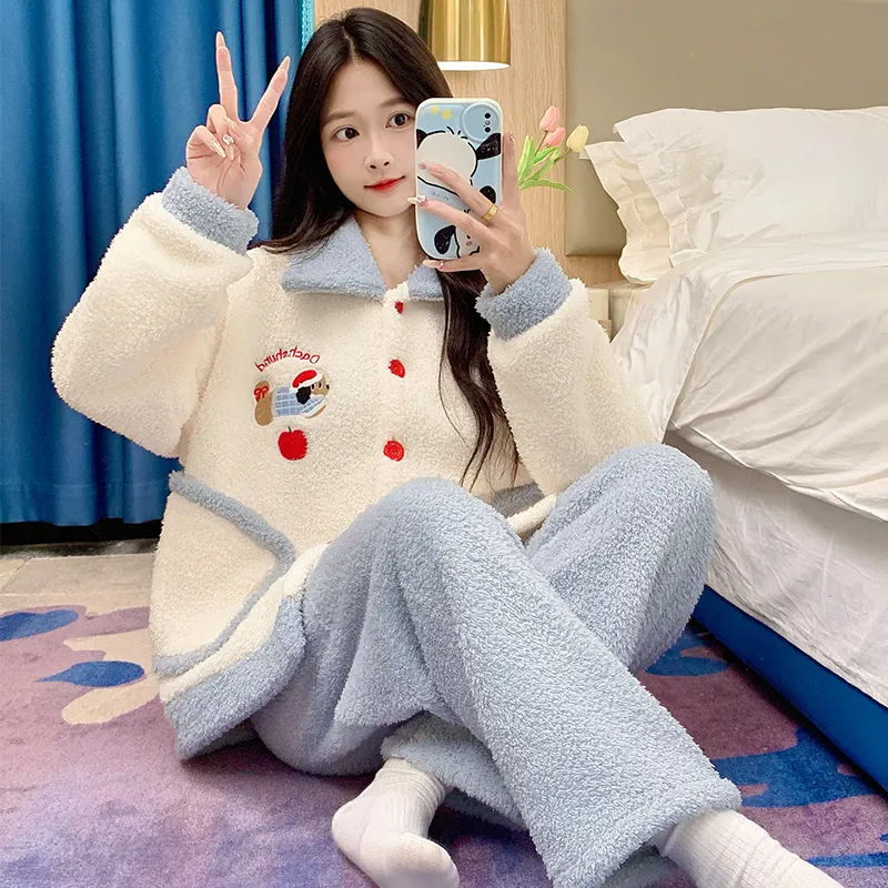 Sleeping Beauty Pajama Set Women's Apricot Blue-5