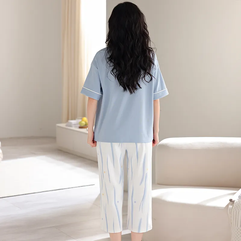 Colorful Pajama Set Women's Steel Blue-1
