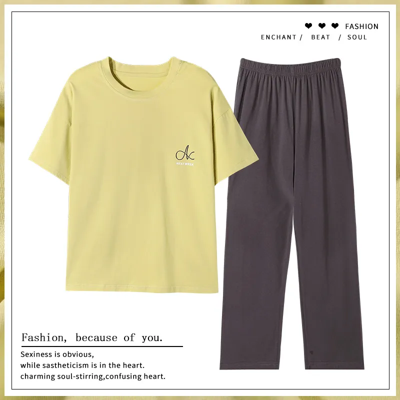 Colorful Pajama Set Women's Green Yellow-1