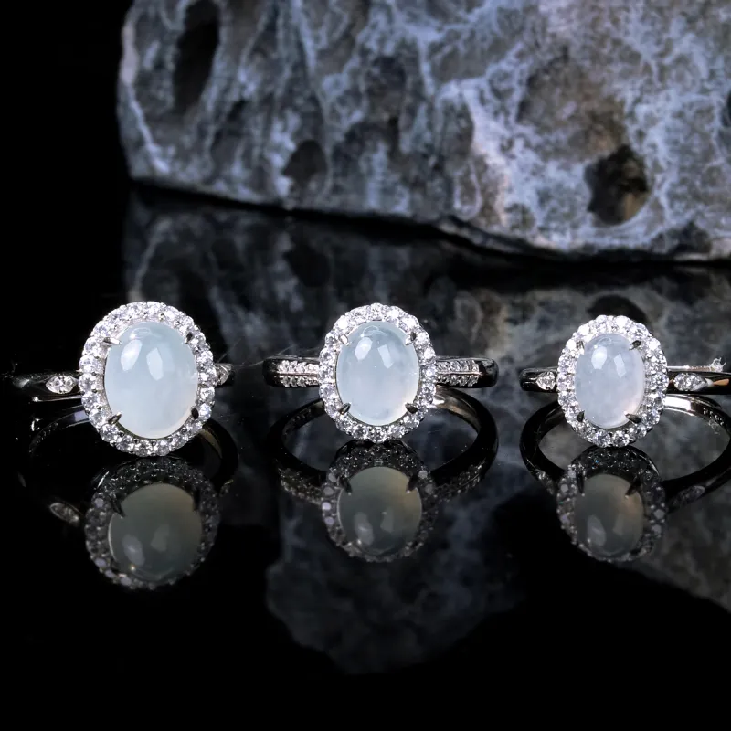 Pengshan Ice Glutinous Jadeite Rings Unisex-14