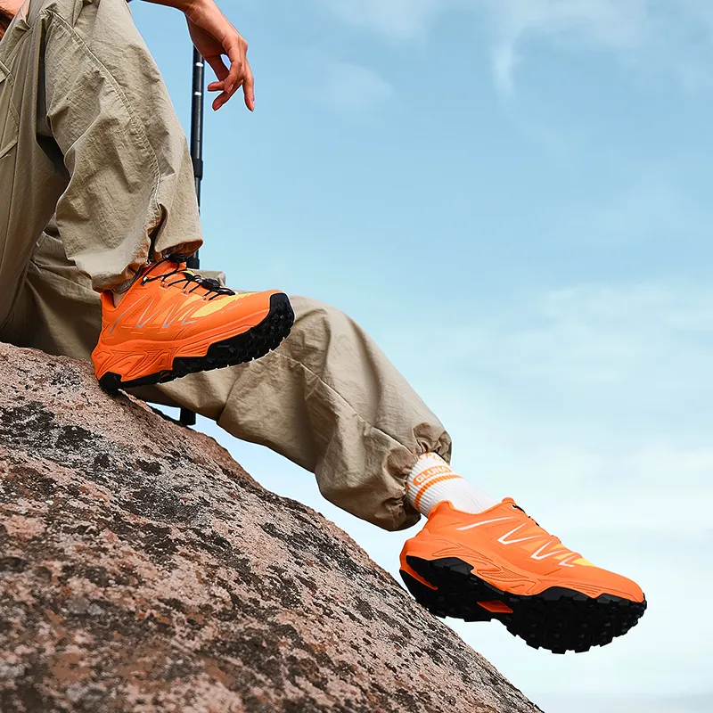 GLUNA Cushioning Anti-Slip Wear-Resistant Breathable Lightweight Grip Low-Top Hiking/Trekking Shoes Unisex Orange-7