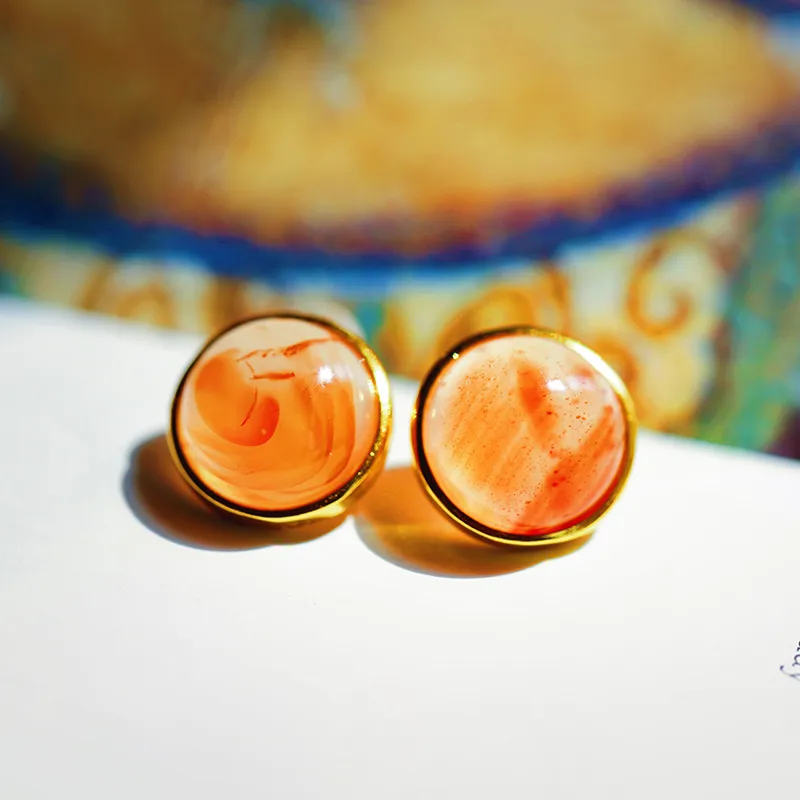 YUSHE Southern Red Agate Stud Earrings Women's-1