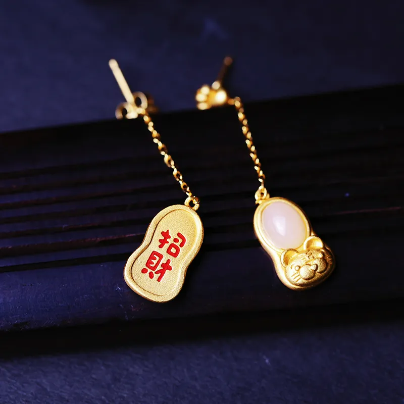 YUSHE Hetian Jade Earrings White Jade Women's-4