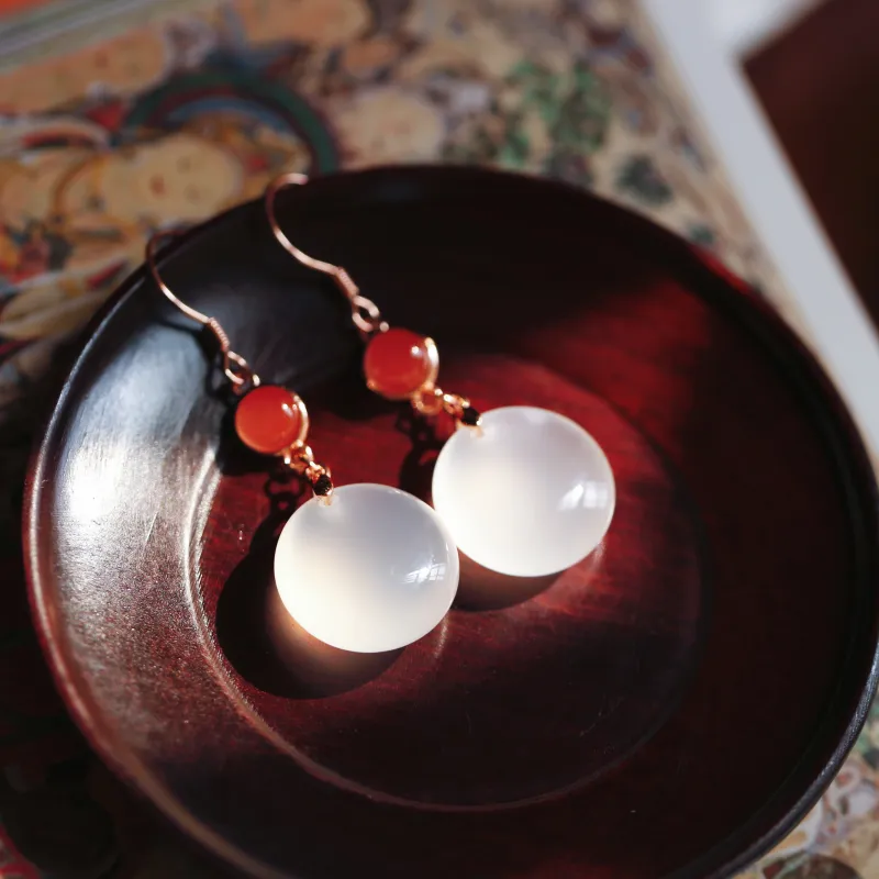 YUSHE Ice Drift Southern Red Agate Earrings Women's-2