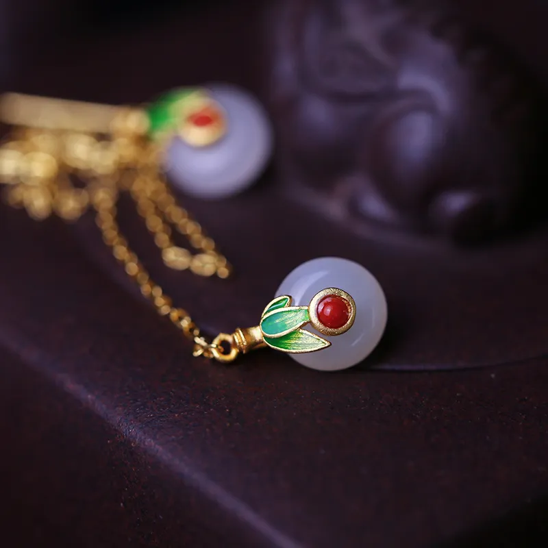 YUSHE Hetian Jade Earrings White Jade Women's-1