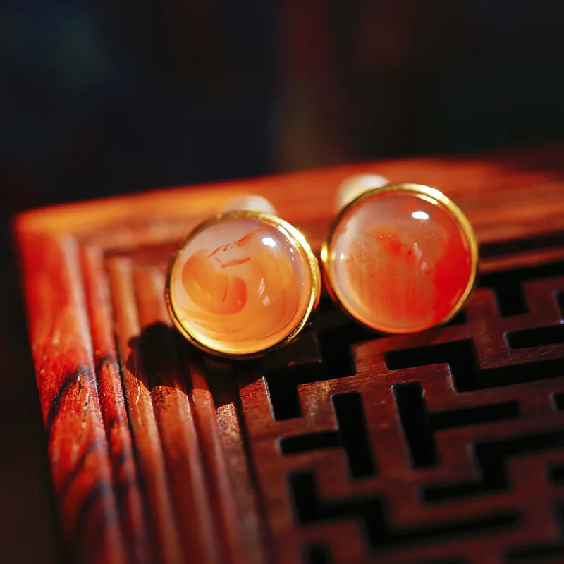 YUSHE Southern Red Agate Stud Earrings Women's-3