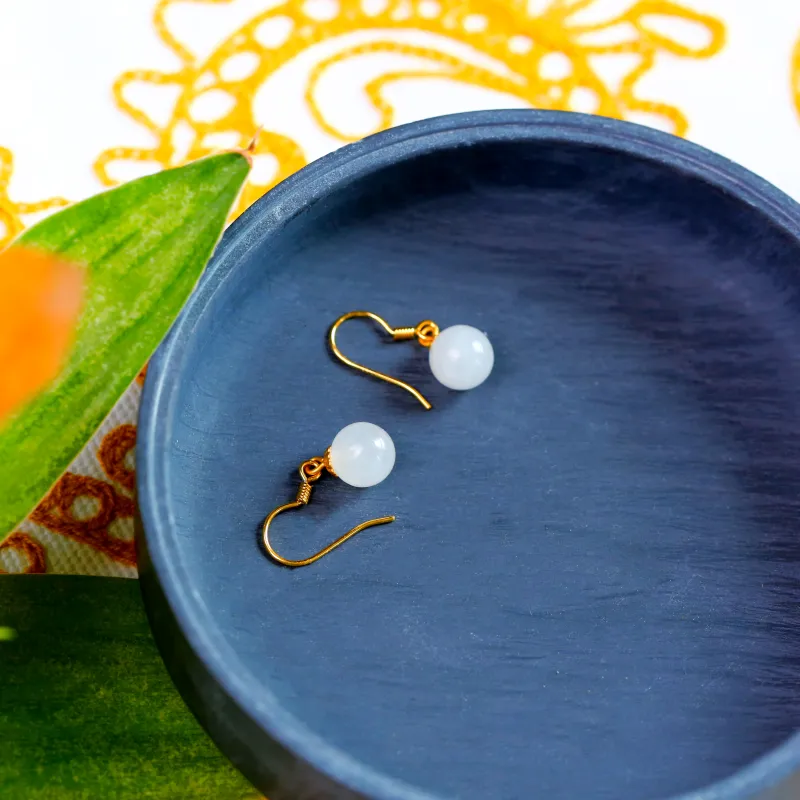 YUSHE Hetian Jade Earrings White Jade Women's-5