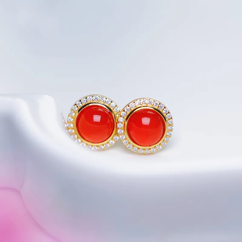 YUSHE Southern Red Agate Stud Earrings Women's-2