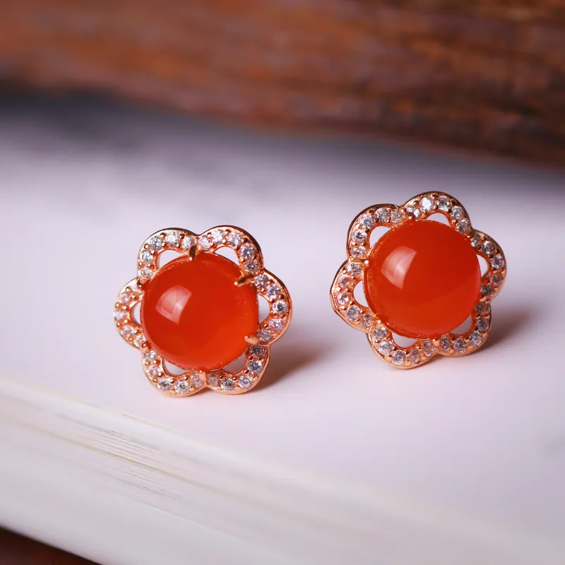 YUSHE Baoshan Southern Red Agate Stud Earrings Women's-2