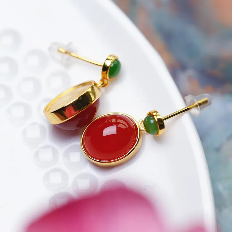 YUSHE Southern Red Agate Jade Earrings Women's-1