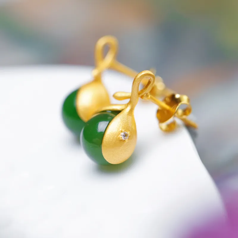YUSHE Hetian Jade Earrings Jasper Women's-2