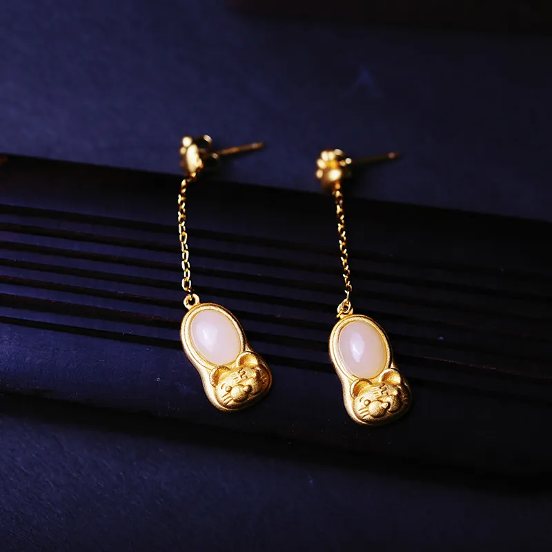 YUSHE Hetian Jade Earrings White Jade Women's-6