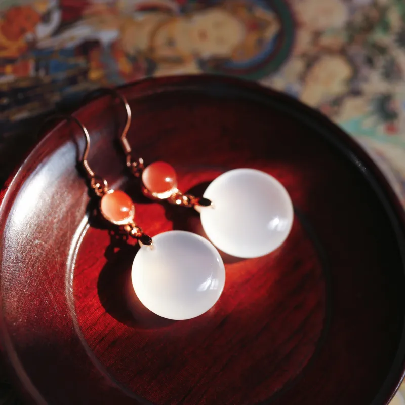 YUSHE Ice Drift Southern Red Agate Earrings Women's-5