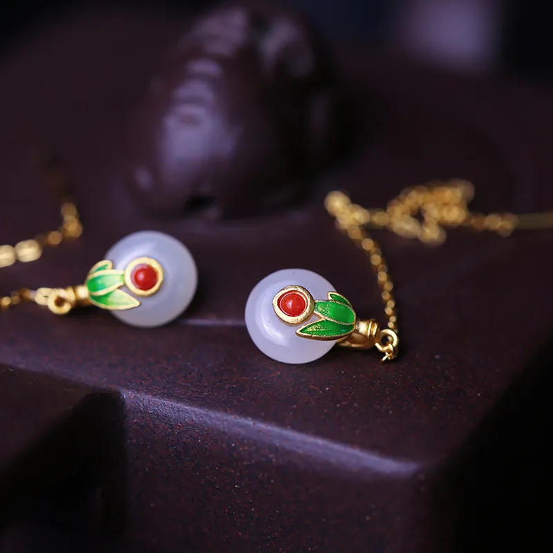 YUSHE Hetian Jade Earrings White Jade Women's-6