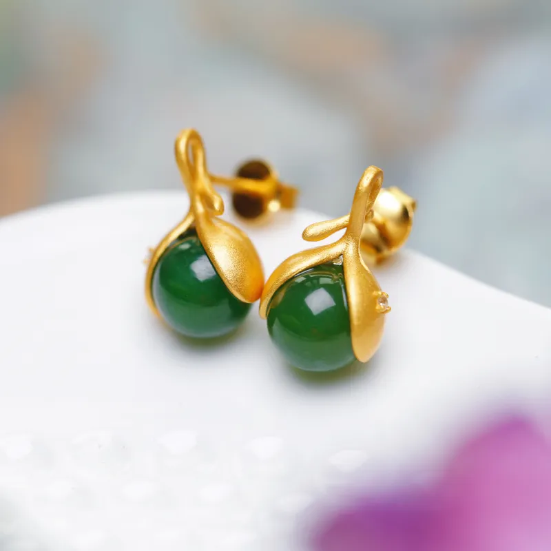 YUSHE Hetian Jade Earrings Jasper Women's-1