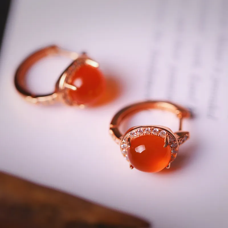 YUSHE Southern Red Agate Earrings Women's-3