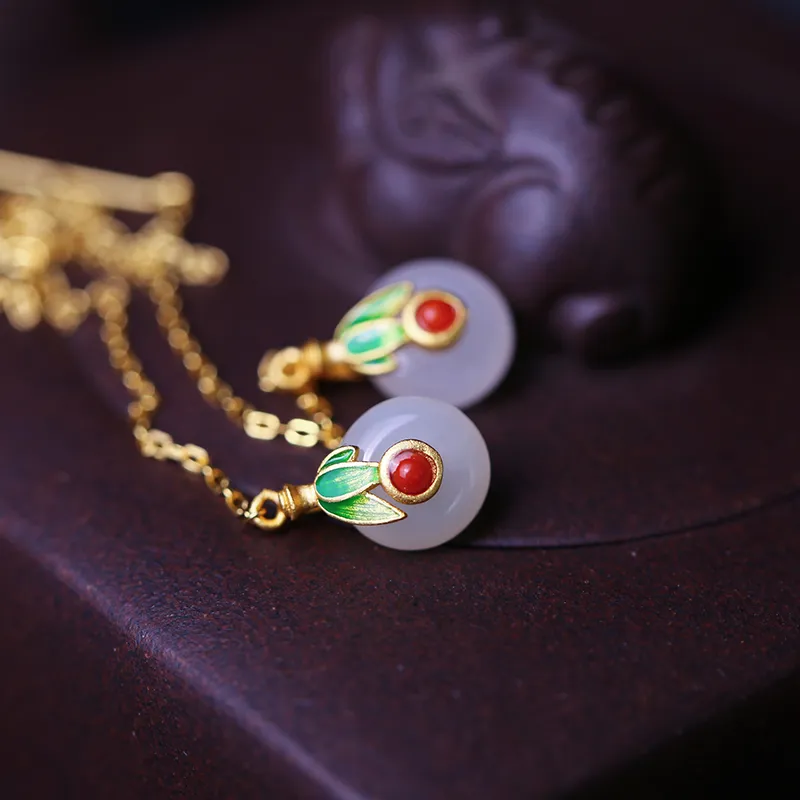 YUSHE Hetian Jade Earrings White Jade Women's-2
