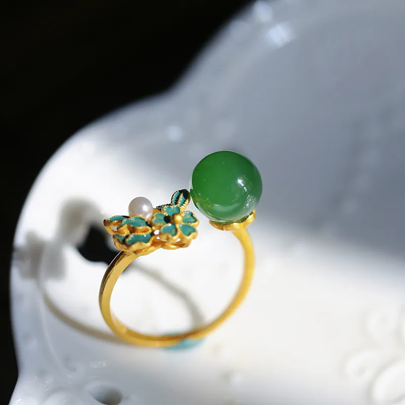 YUSHE Hetian Jade Rings Jasper Women's-3