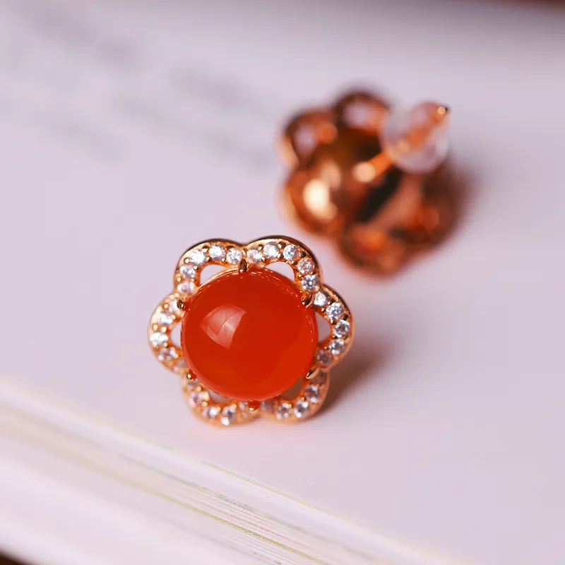 YUSHE Baoshan Southern Red Agate Stud Earrings Women's-1