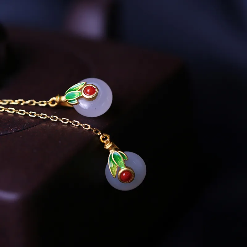 YUSHE Hetian Jade Earrings White Jade Women's-5