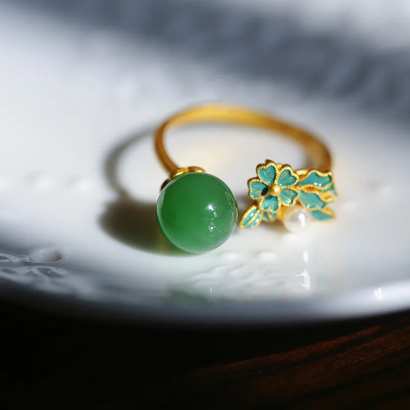 YUSHE Hetian Jade Rings Jasper Women's-5