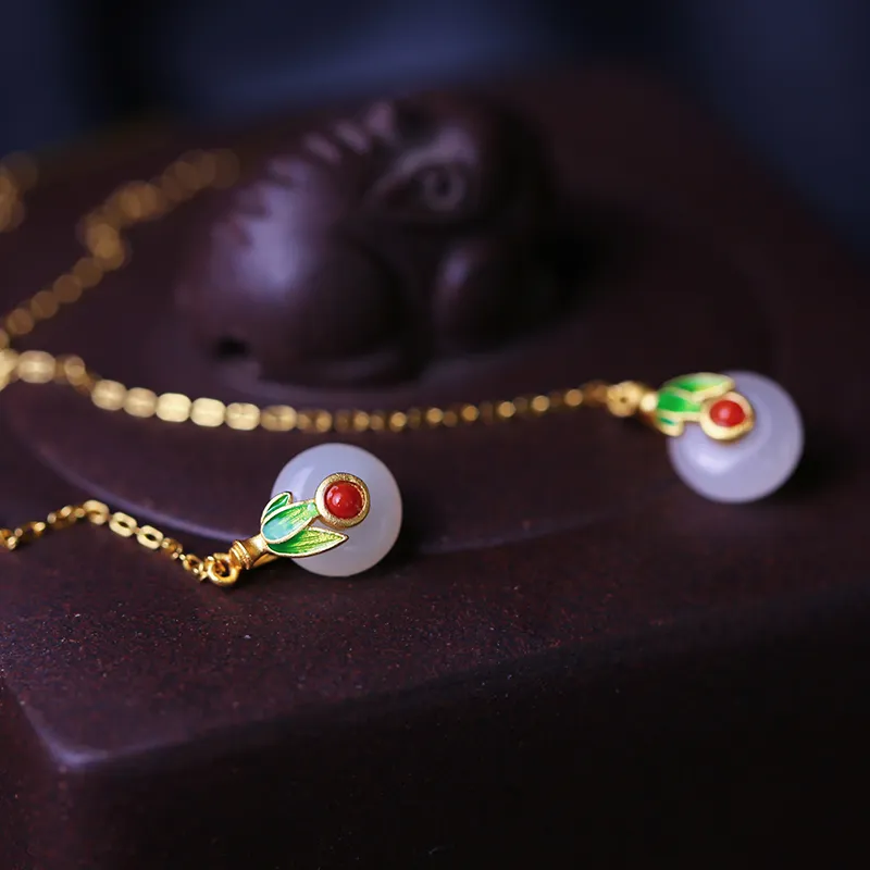 YUSHE Hetian Jade Earrings White Jade Women's-4