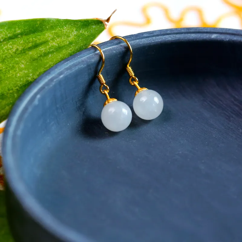 YUSHE Hetian Jade Earrings White Jade Women's-2