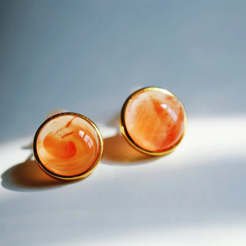 YUSHE Southern Red Agate Stud Earrings Women's-5