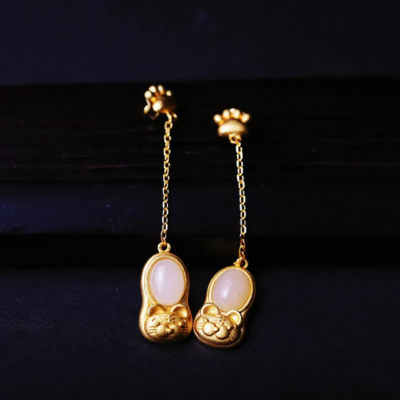 YUSHE Hetian Jade Earrings White Jade Women's-7