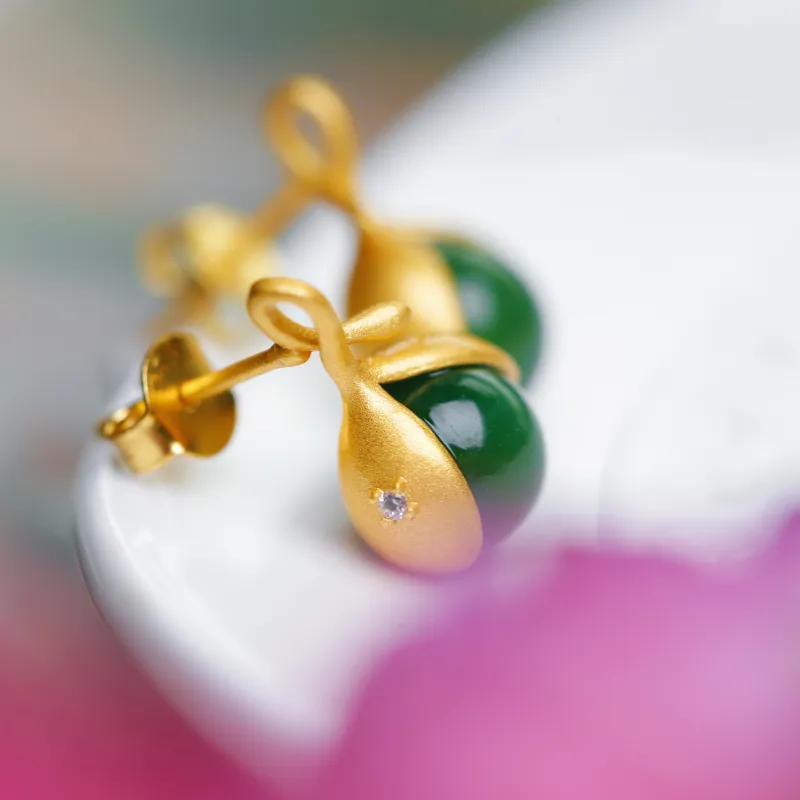 YUSHE Hetian Jade Earrings Jasper Women's-3