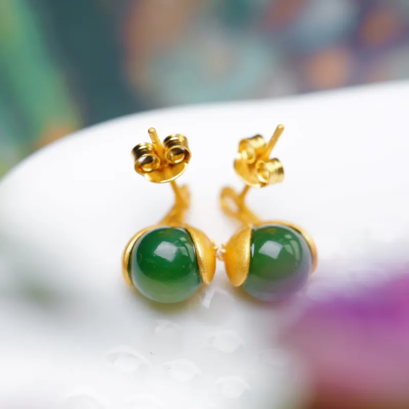 YUSHE Hetian Jade Earrings Jasper Women's-6