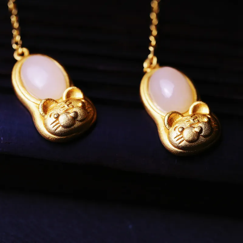 YUSHE Hetian Jade Earrings White Jade Women's-5