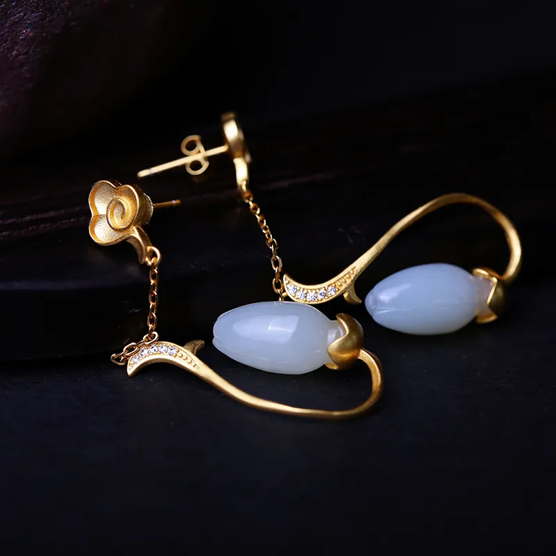 YUSHE Hetian Jade Earrings White Jade Women's-5