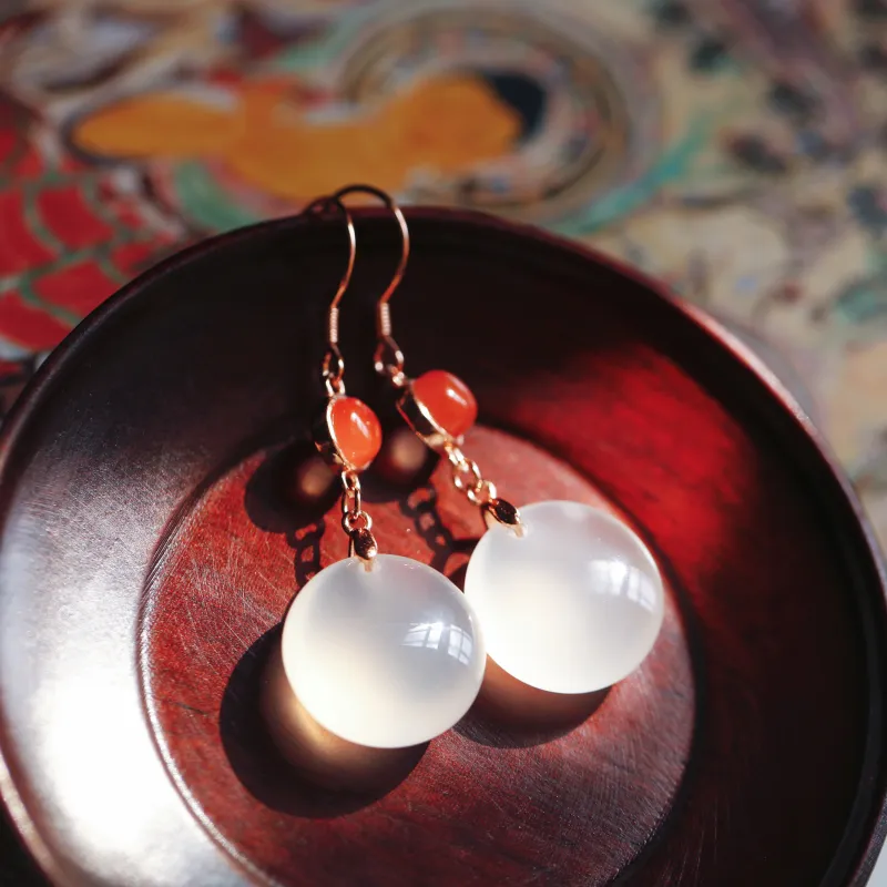 YUSHE Ice Drift Southern Red Agate Earrings Women's-3