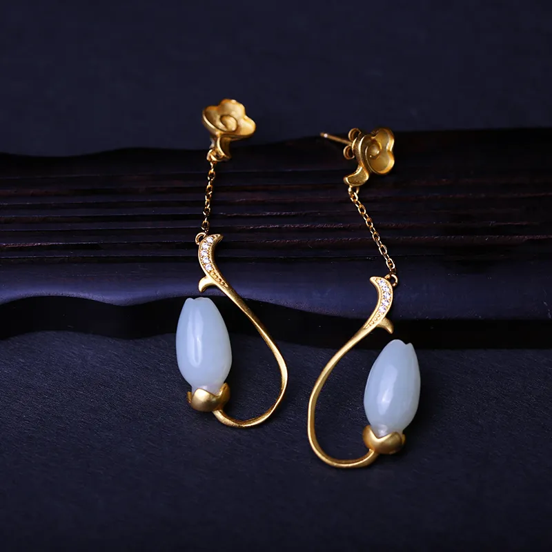 YUSHE Hetian Jade Earrings White Jade Women's-6