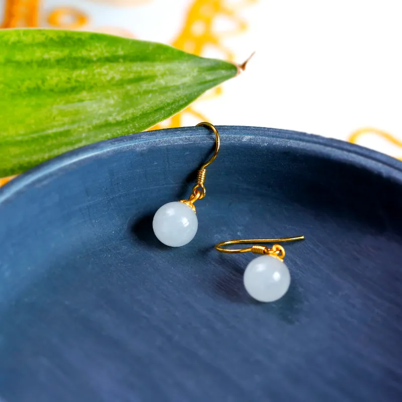 YUSHE Hetian Jade Earrings White Jade Women's-3