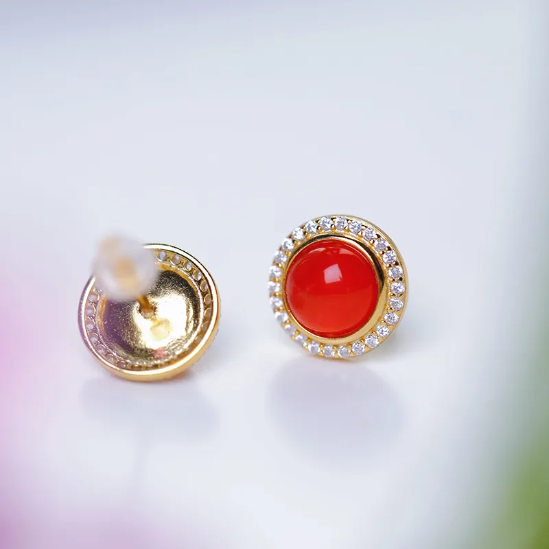YUSHE Southern Red Agate Stud Earrings Women's-4