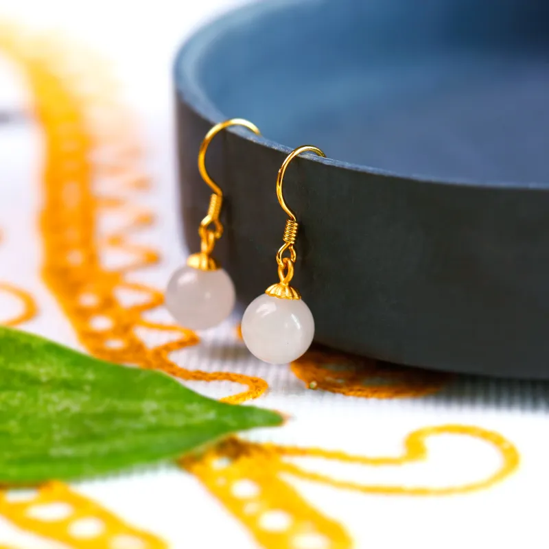 YUSHE Hetian Jade Earrings White Jade Women's-1