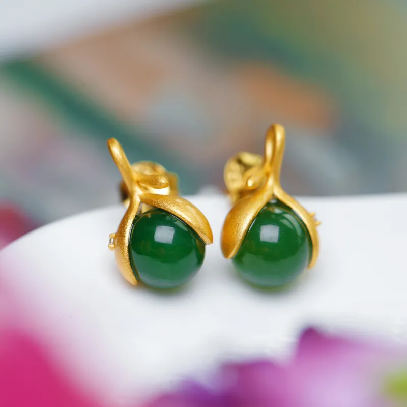 YUSHE Hetian Jade Earrings Jasper Women's-4
