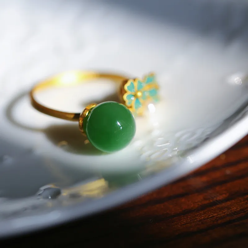 YUSHE Hetian Jade Rings Jasper Women's-4