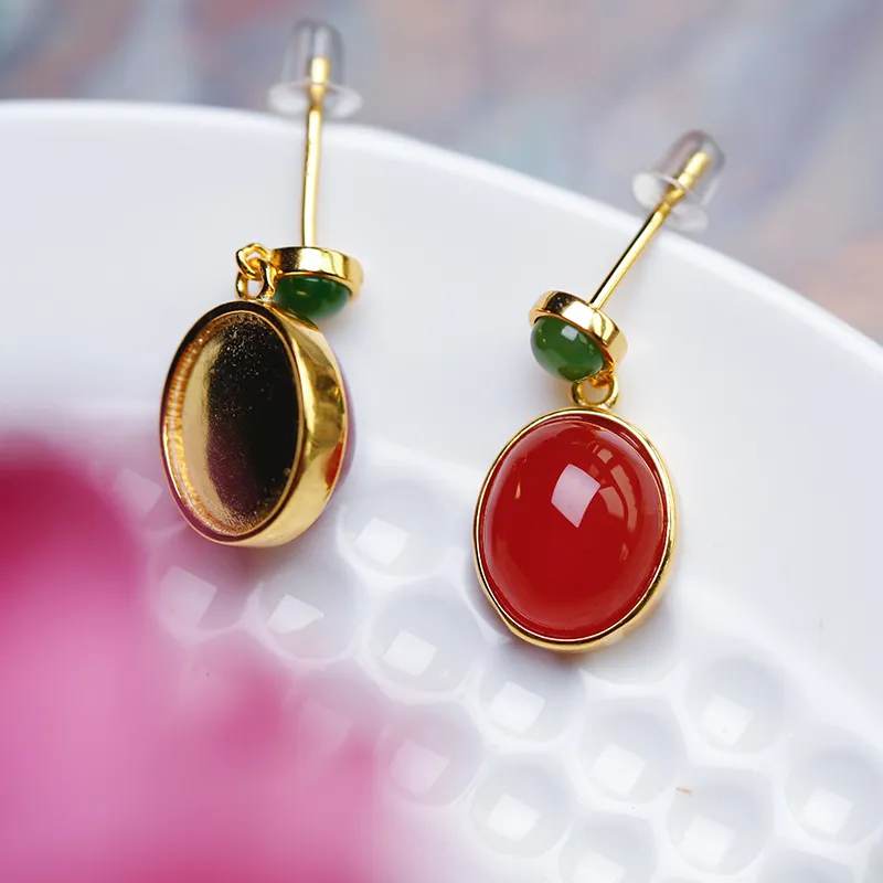 YUSHE Southern Red Agate Jade Earrings Women's-2