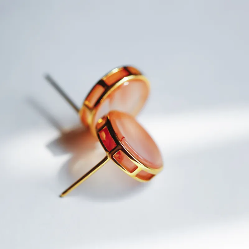 YUSHE Southern Red Agate Stud Earrings Women's-2