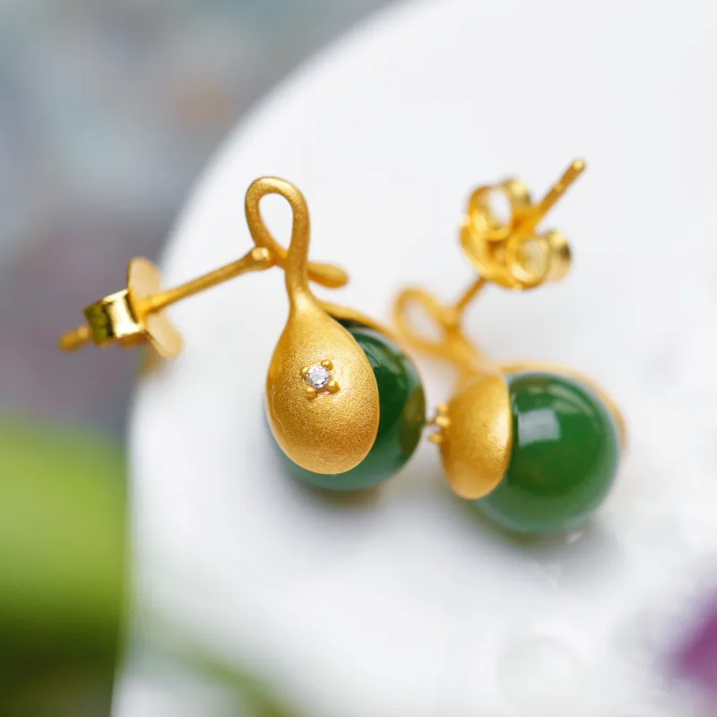 YUSHE Hetian Jade Earrings Jasper Women's-5