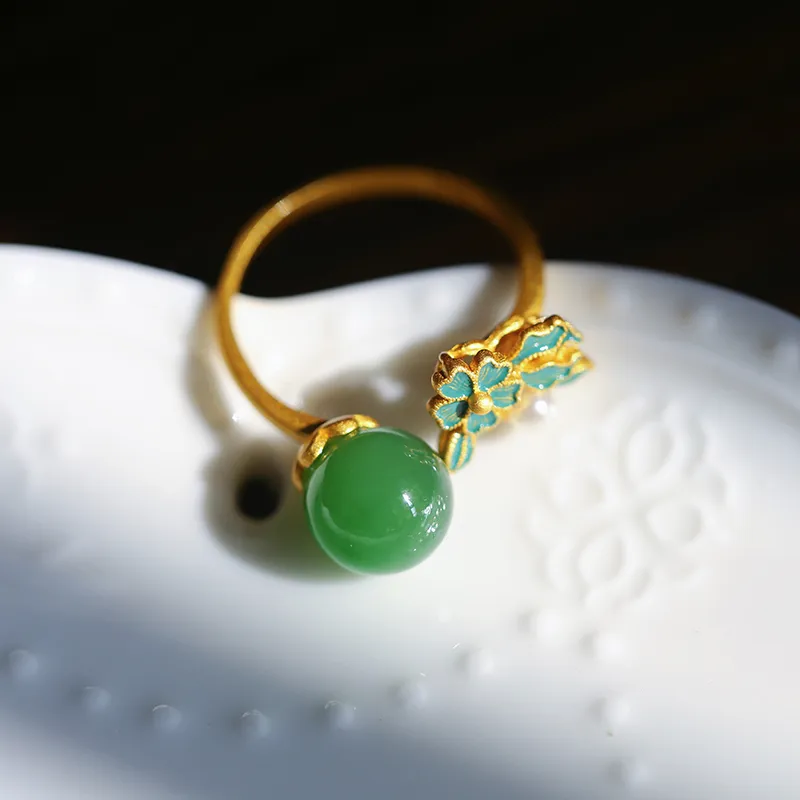 YUSHE Hetian Jade Rings Jasper Women's-2