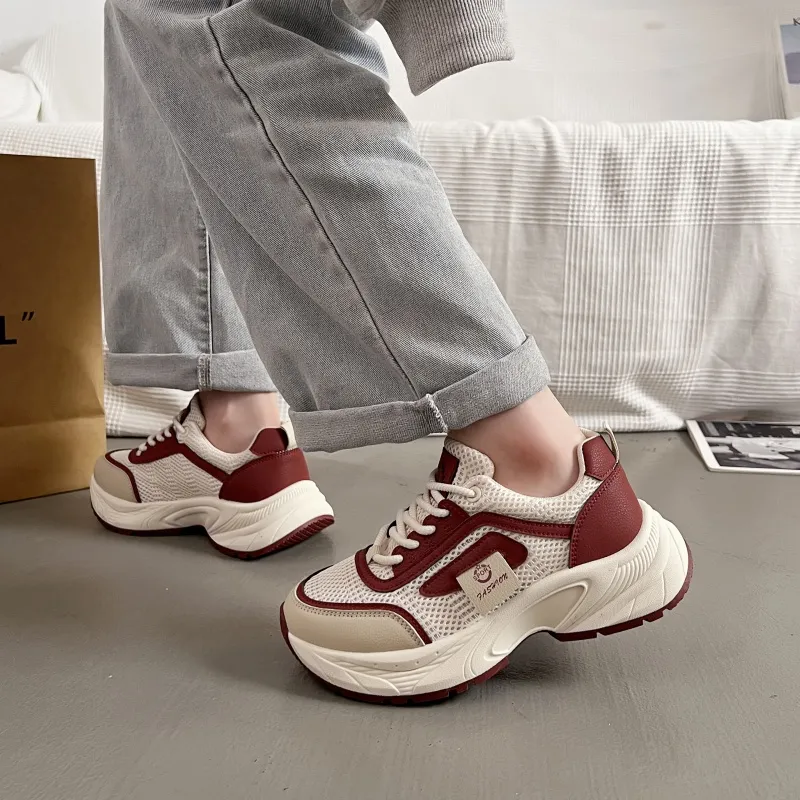 SHENGERLEIDE Abrasion Resistant Breathable Height Increasing Low Top Chunky Sneakers Women's-3