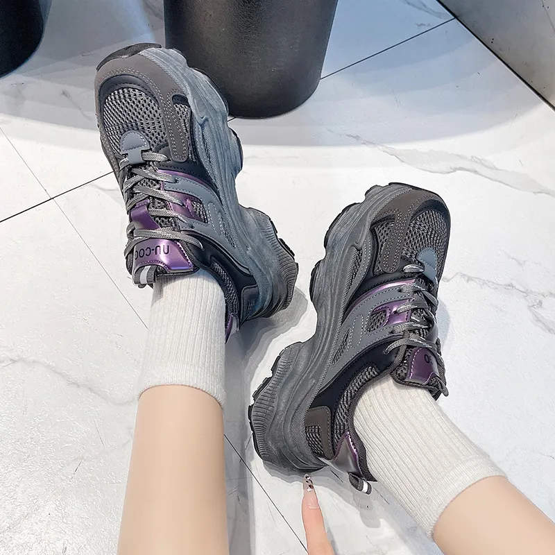 SHENGERLEIDE Abrasion Resistant Height Increasing Low Top Chunky Sneakers Women's-9
