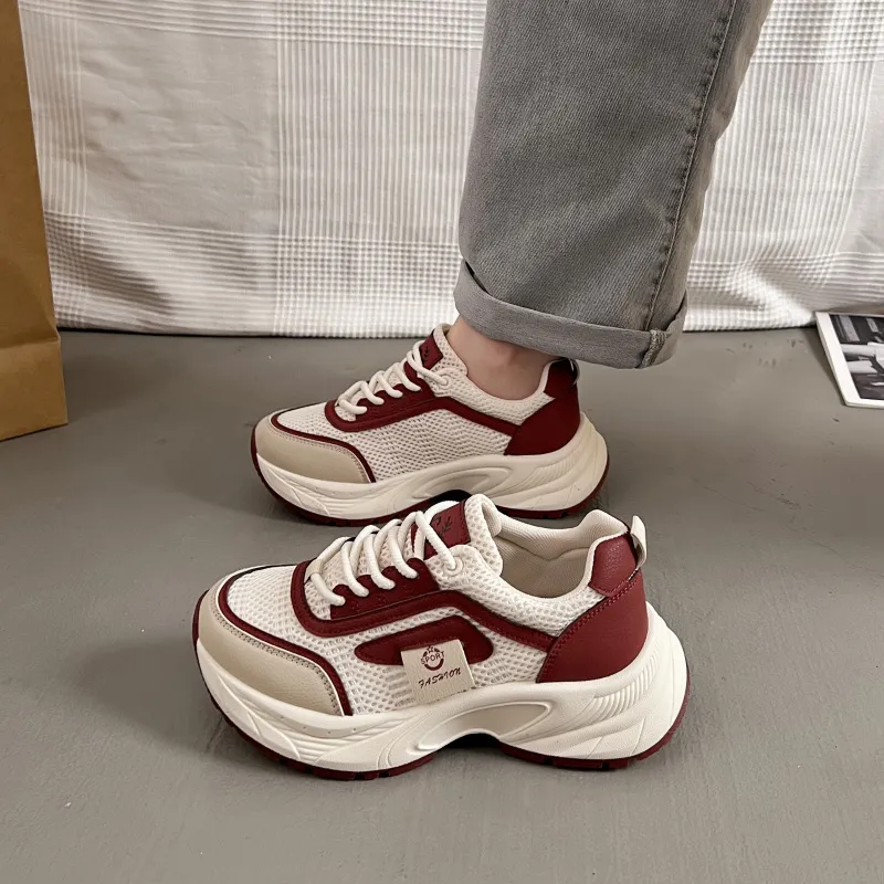 SHENGERLEIDE Abrasion Resistant Breathable Height Increasing Low Top Chunky Sneakers Women's-1